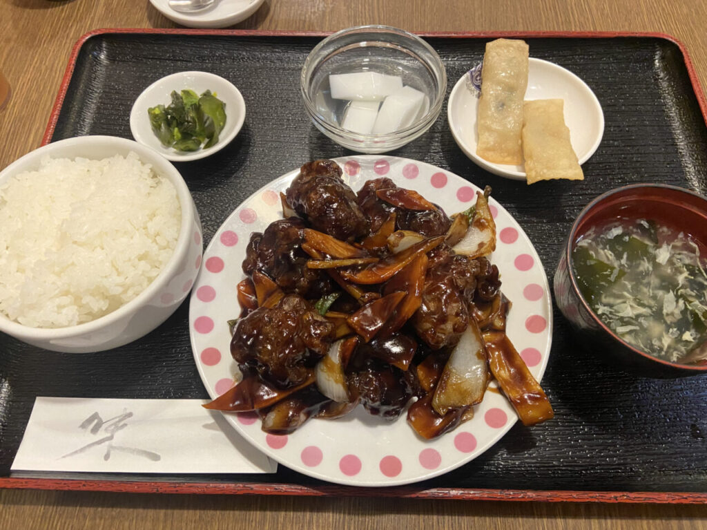 自家製焼餃子酢豚定食